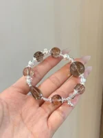天然銅髮晶 × 茶水晶 × 綠幽靈手串|純銀訂製:圖片 4